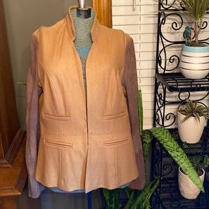 Madison Marcus wool blazer with suede sleeves